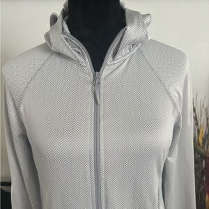 Mondetta Women's Long Sleeve Athletic Full Zip Hoodie Jacket Gray White Small